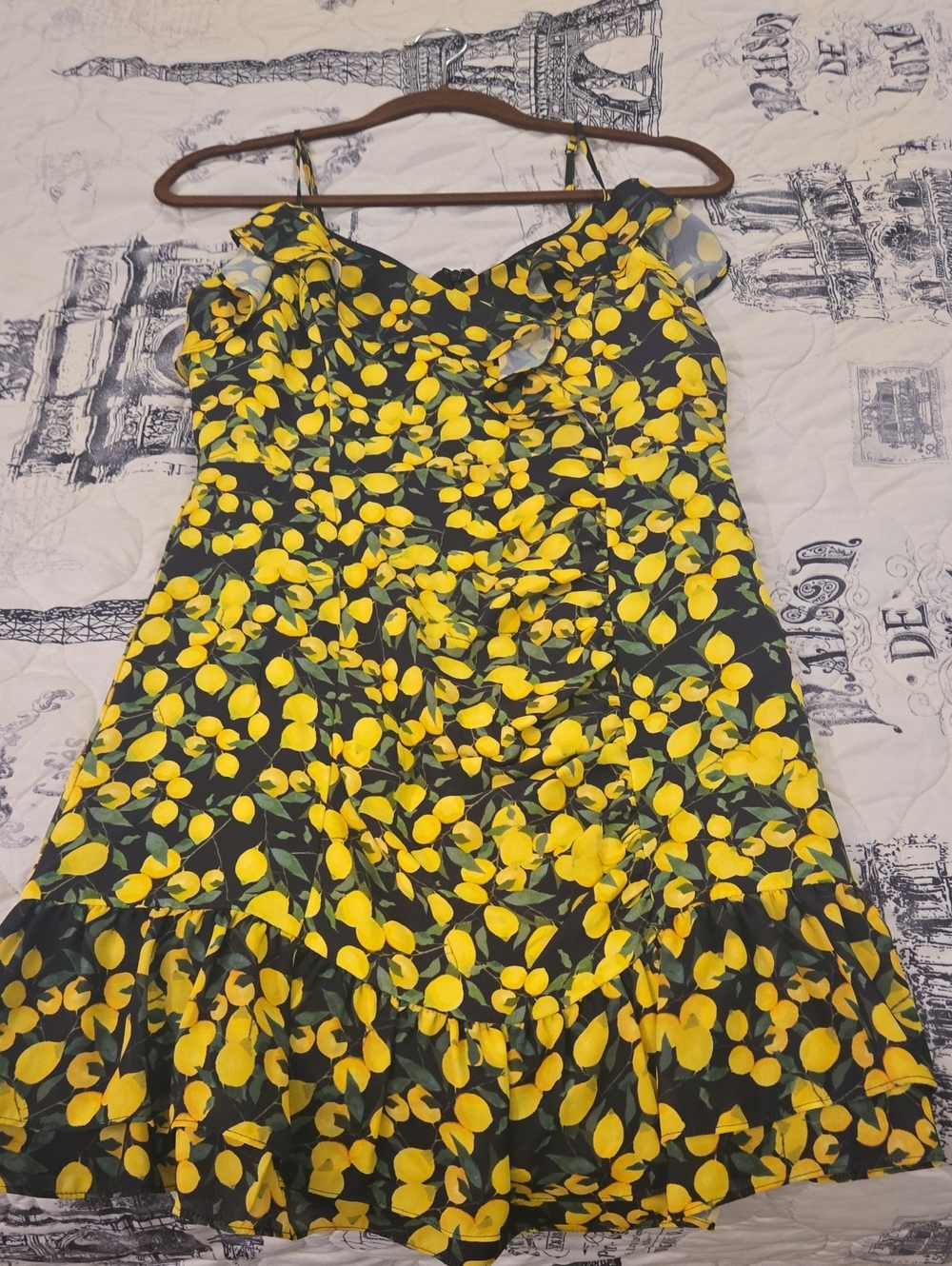 Parker Yellow Lemon-Print Mini Dress
